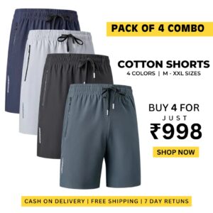 Combo of 4 Stretchable Cotton Shorts | 🔥FLAT 50% SAVING🔥